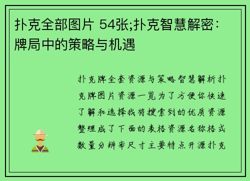扑克全部图片 54张;扑克智慧解密：牌局中的策略与机遇